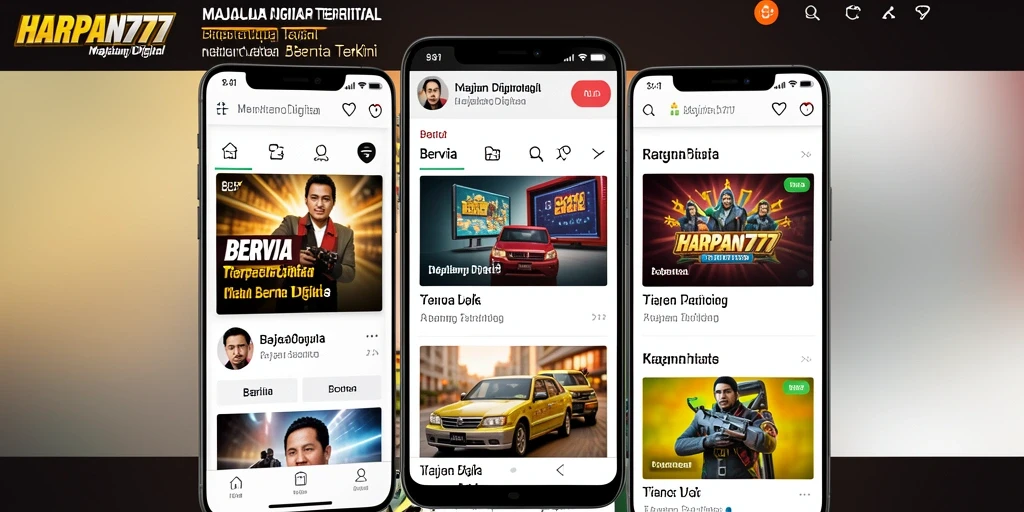 Antarmuka menarik aplikasi HARAPAN777 untuk berita terkini.